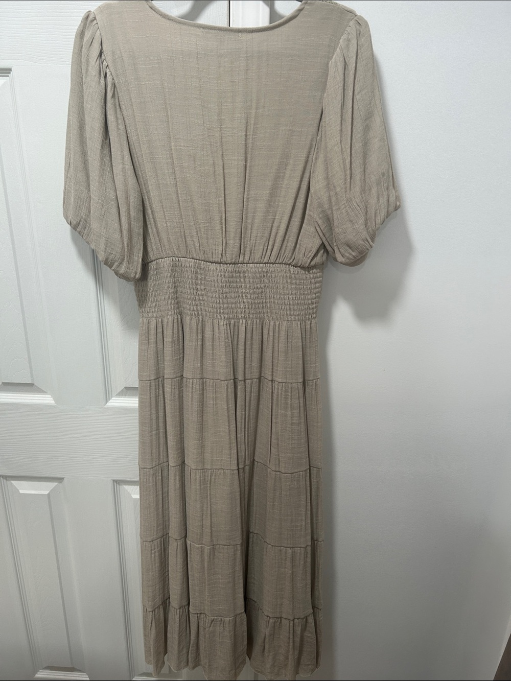 Boho Smocked Maxi Dress Taupe XL - Picture 3 of 5